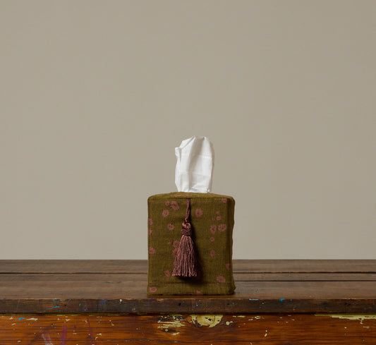 PIERCE & WARD GREEN AND PINK FLORAL TISSUE BOX COVER
