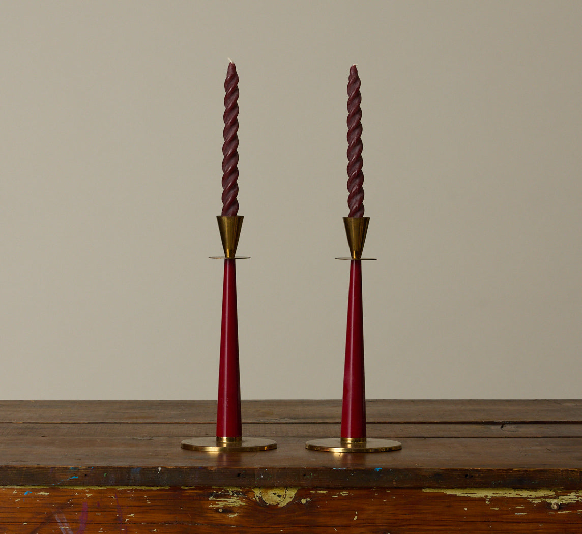 PAIR OF MID CENTURY NILS JOHAN BRASS & BAKELITE CANDLESTICKS