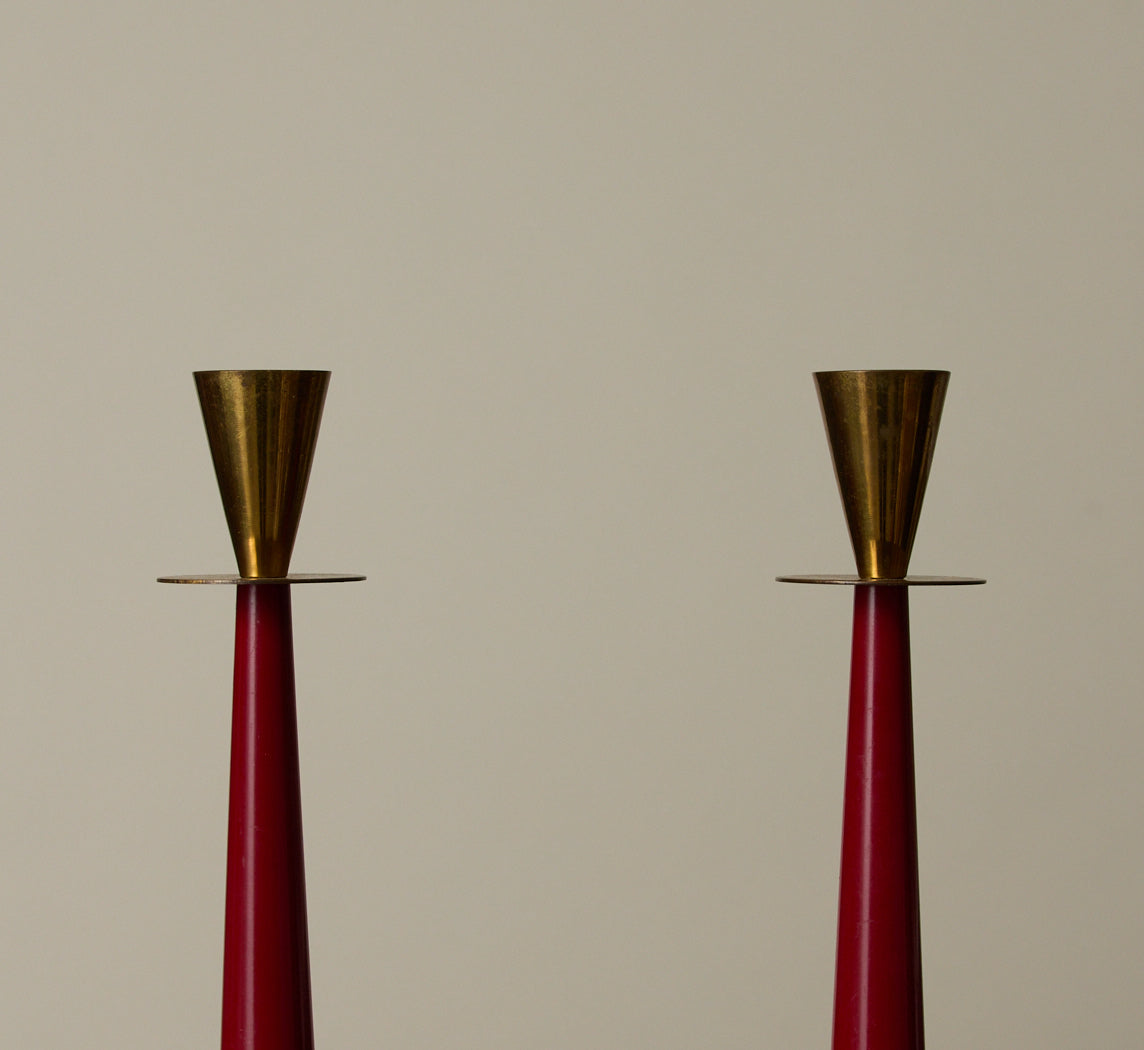 PAIR OF MID CENTURY NILS JOHAN BRASS & BAKELITE CANDLESTICKS
