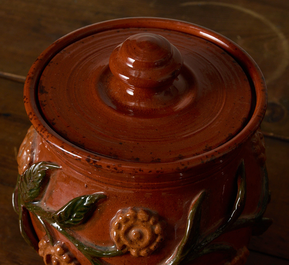 1980S ORANGE POTTERY COVERED CANISTER