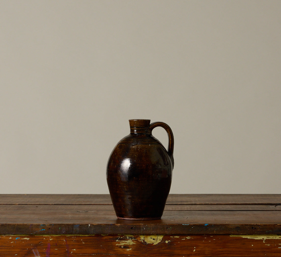 FOLK ART EARTHENWARE JUG WITH LOOP HANDLE