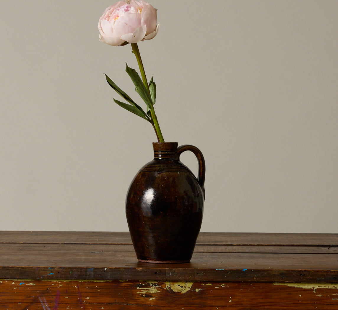 FOLK ART EARTHENWARE JUG WITH LOOP HANDLE