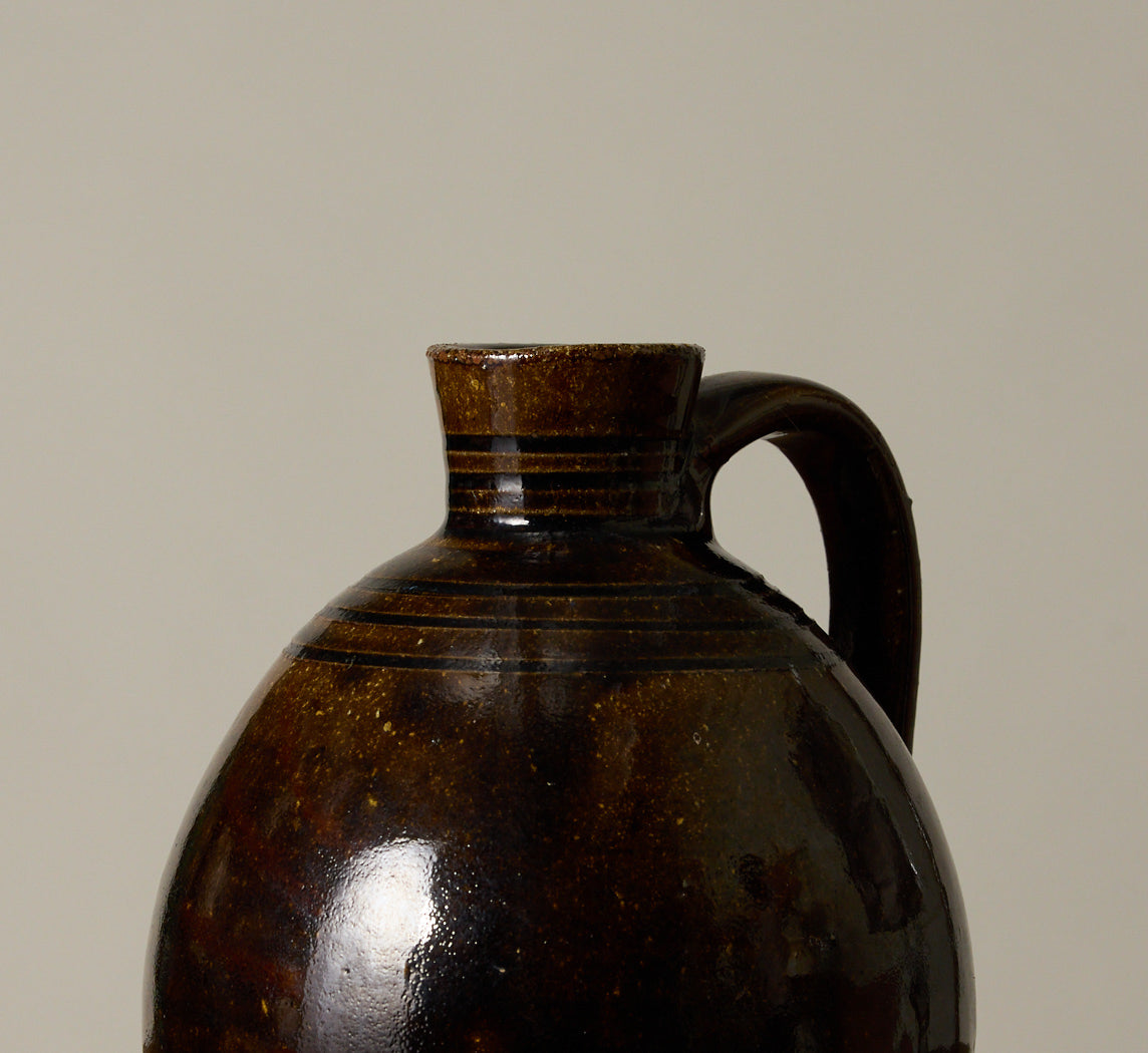 FOLK ART EARTHENWARE JUG WITH LOOP HANDLE