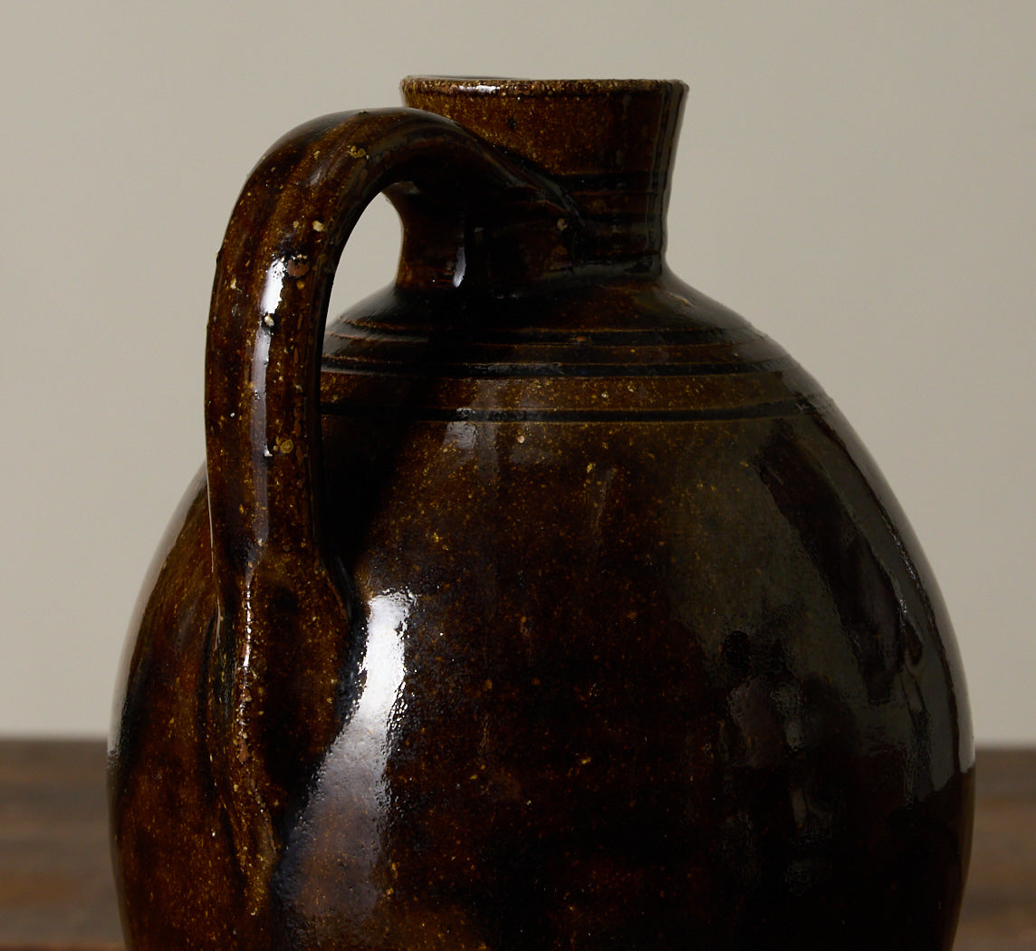 FOLK ART EARTHENWARE JUG WITH LOOP HANDLE