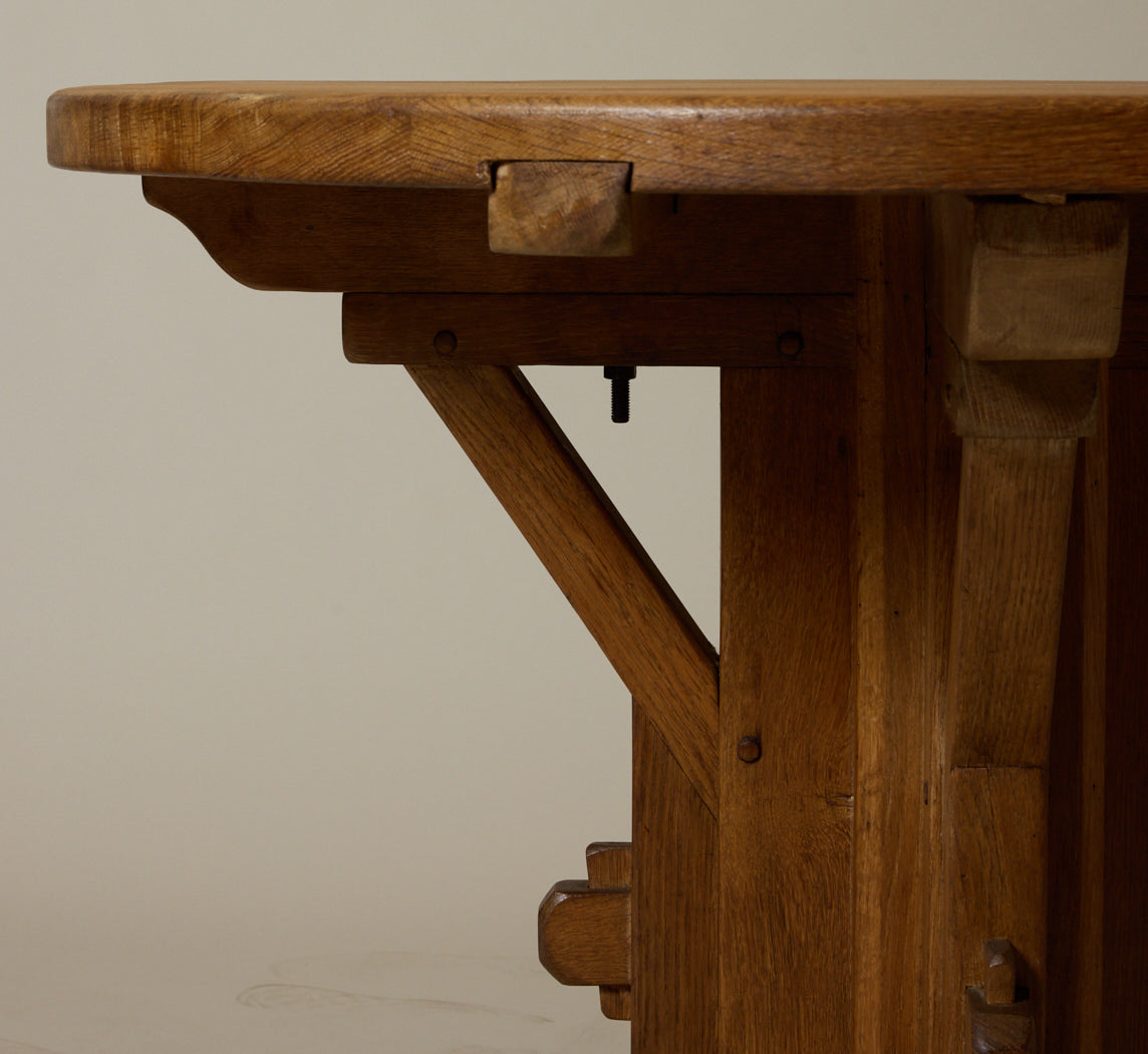 1950S FRENCH BRUTALIST OAK ROUND TABLE