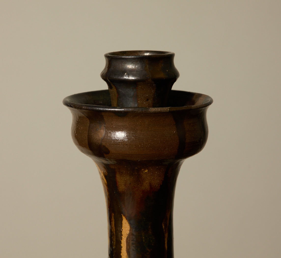 TALL VINTAGE EARTHENWARE FOLK ART CANDLESTICK HOLDERS