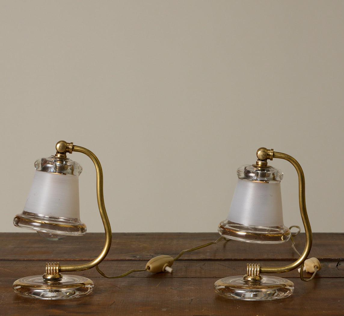 PAIR OF PETITE ITALIAN GLASS AND BRASS BELL LAMPS