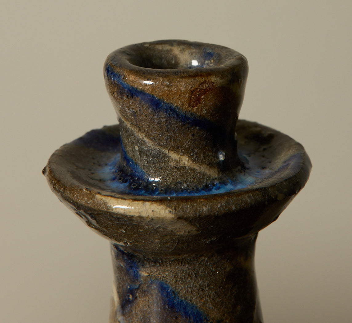 EARTHENWARE FOLK ART CELESTE SWIRL CANDLESTICK HOLDERS