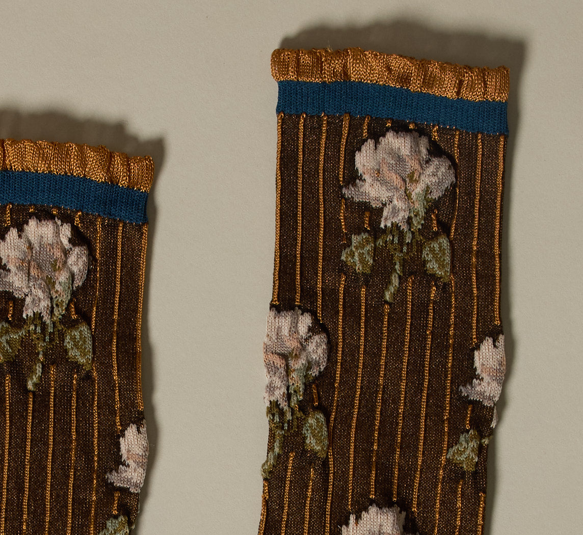 EXQUISITE J SOCKS IN GOLD ROSE