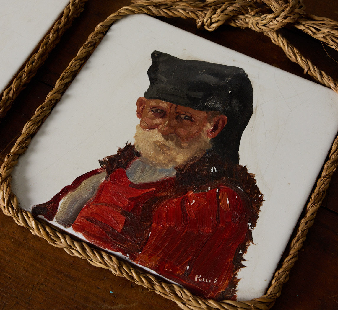 PAIR OF 1950S ITALIAN PAINTED DECORATIVE CERAMIC TILES