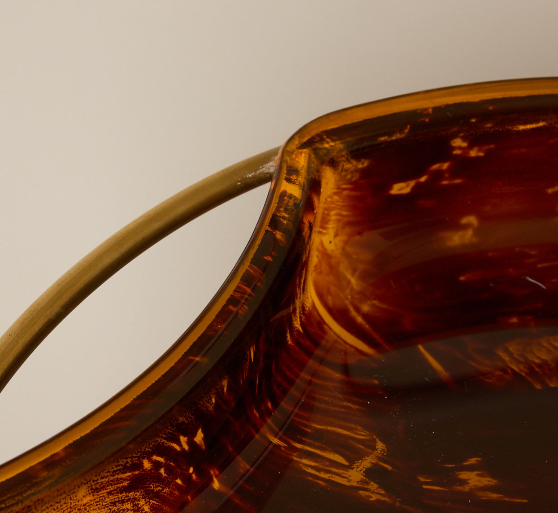 1970S ITALIAN TORTOISE SHELL LUCITE & BRASS TRAY