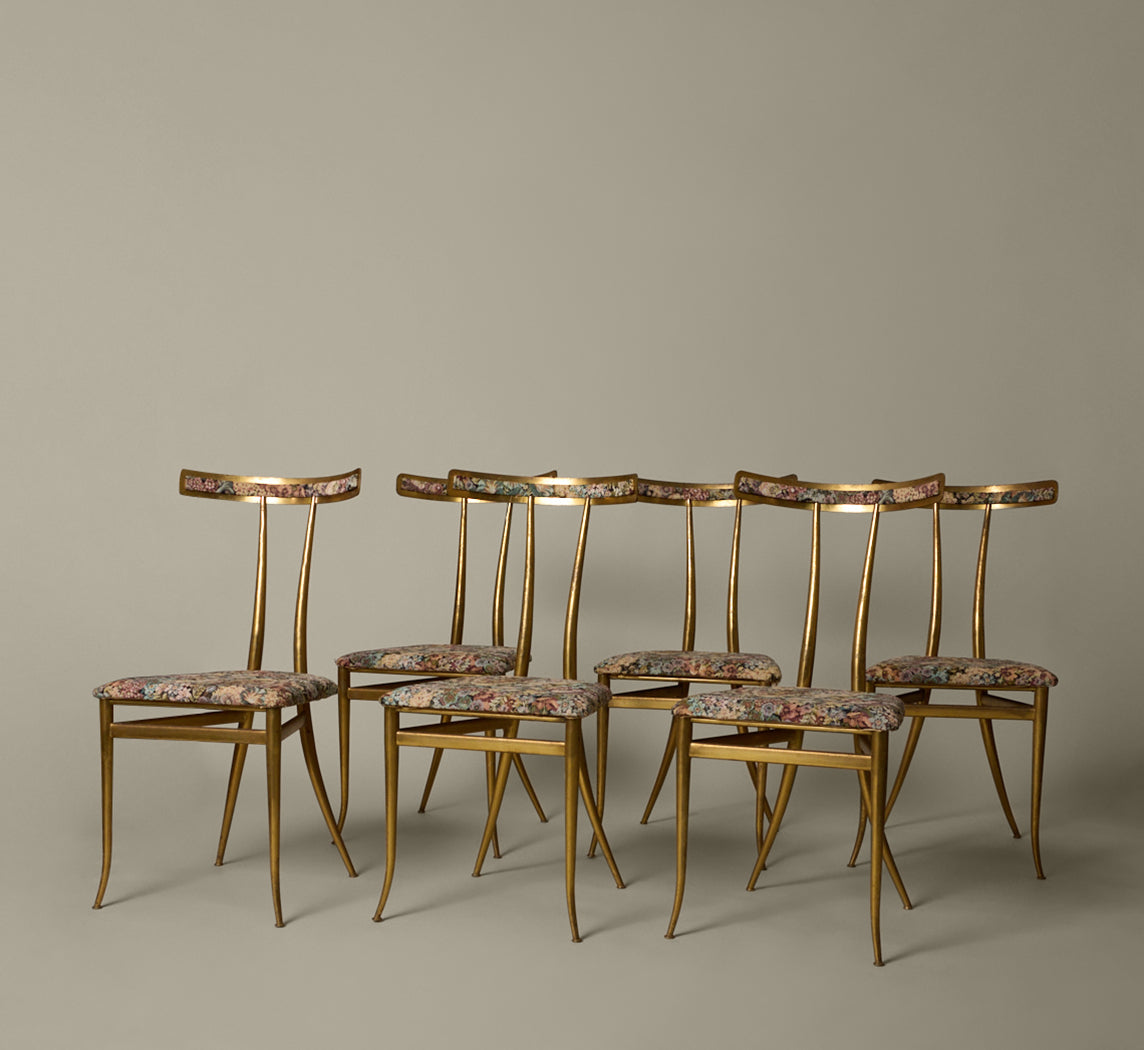 SET OF 6 BRASS DINING CHAIRS BY ALBERTO GAMBETTA FOR LUBERTO DESIGN