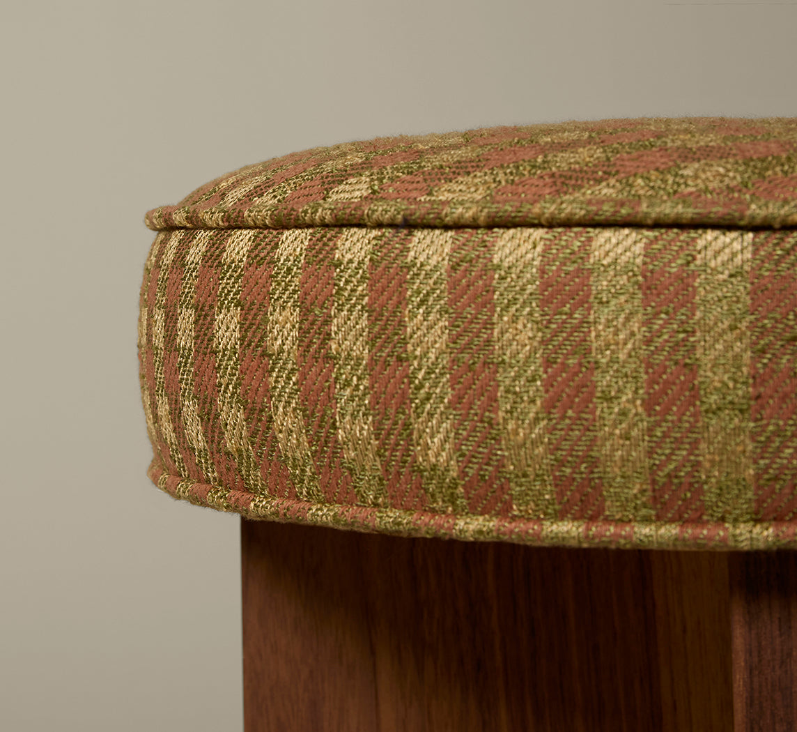 PIERCE & WARD LLOYD SIDE STOOL IN WALNUT AND RAW SILK CHECK