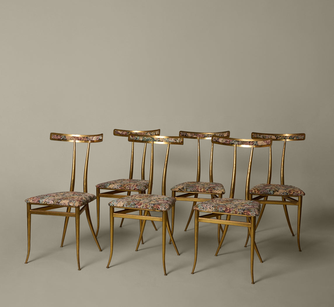 SET OF 6 BRASS DINING CHAIRS BY ALBERTO GAMBETTA FOR LUBERTO DESIGN