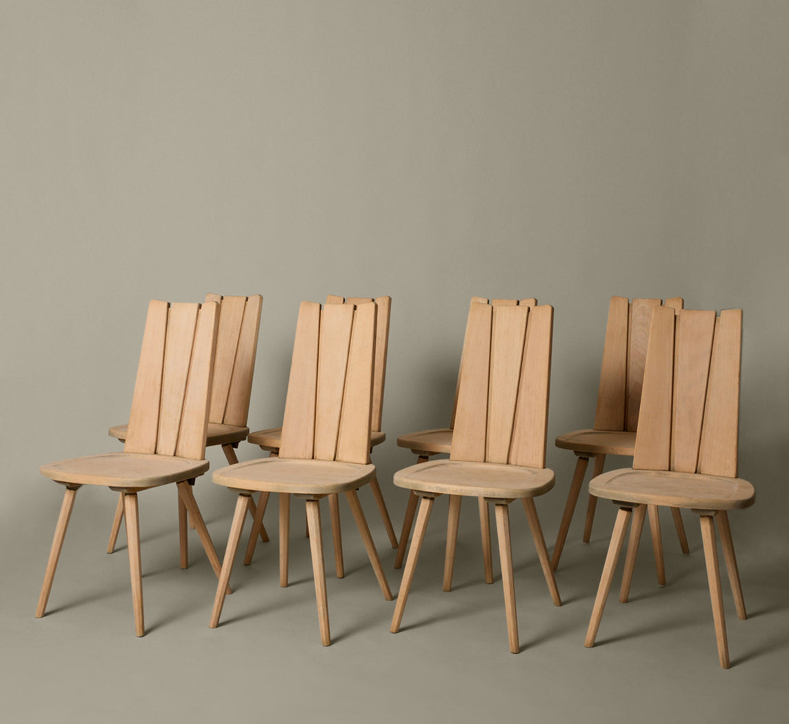 SET OF 8 1970S FRENCH BRUTALIST DINING CHAIRS