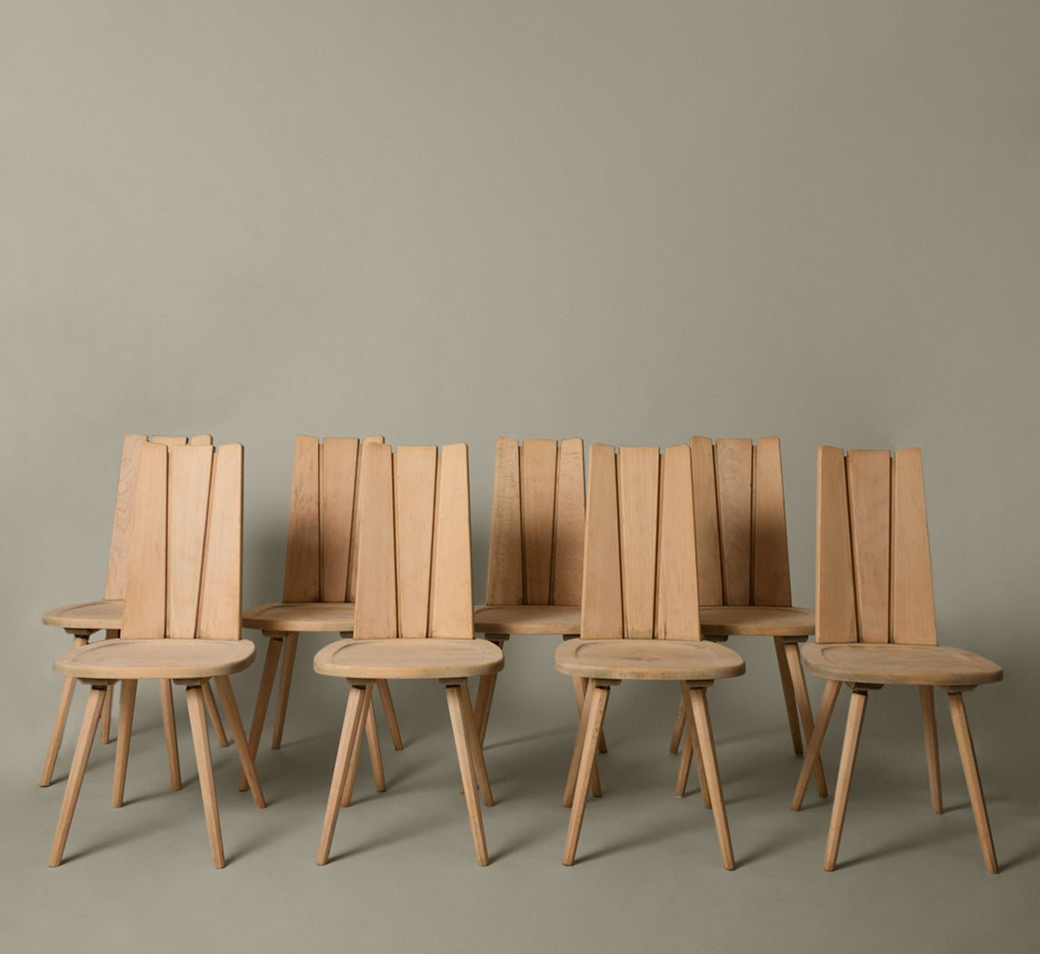 SET OF 8 1970S FRENCH BRUTALIST DINING CHAIRS