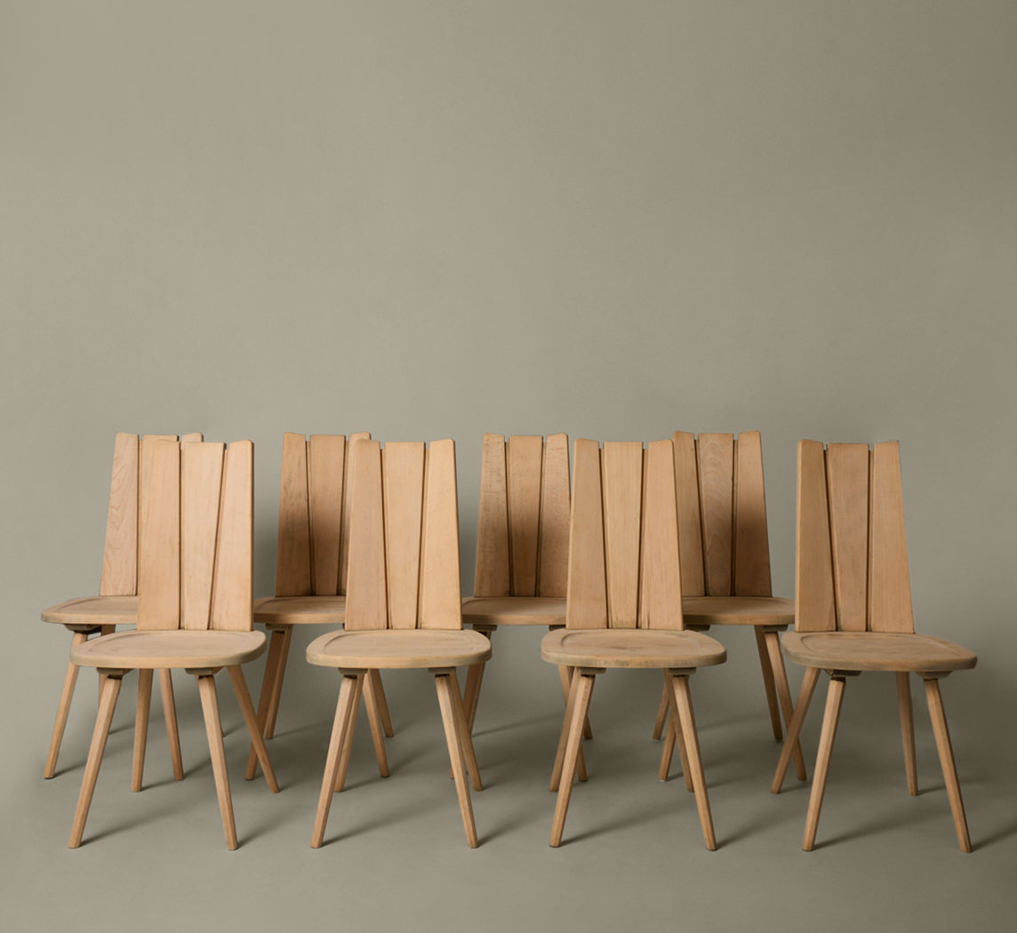 SET OF 8 1970S FRENCH BRUTALIST DINING CHAIRS