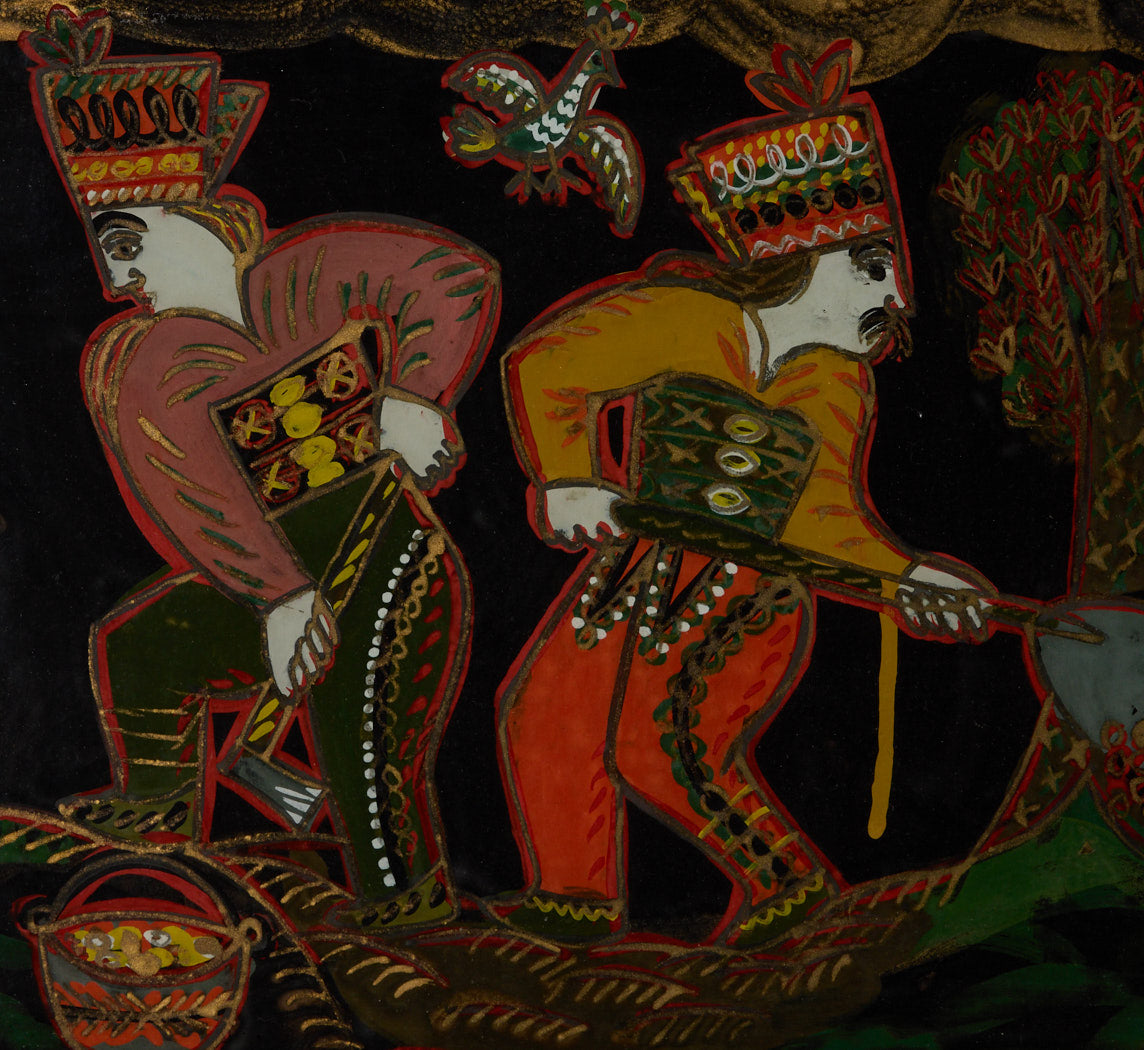 MID CENTURY FOLK ART PAINTING ON GLASS I