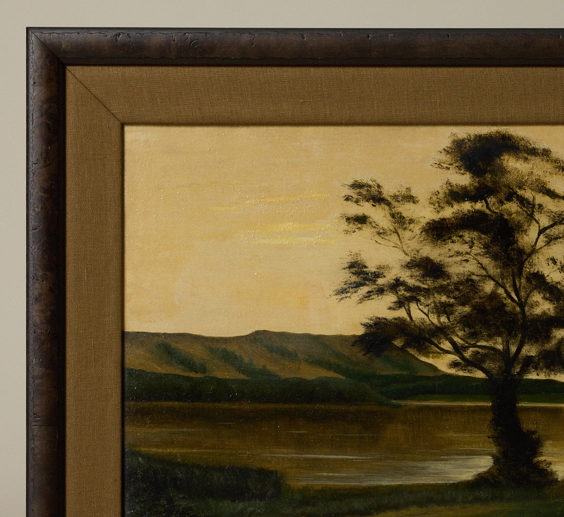 ANTIQUE EUROPEAN IMPRESSIONIST LANDSCAPE AT DAWN