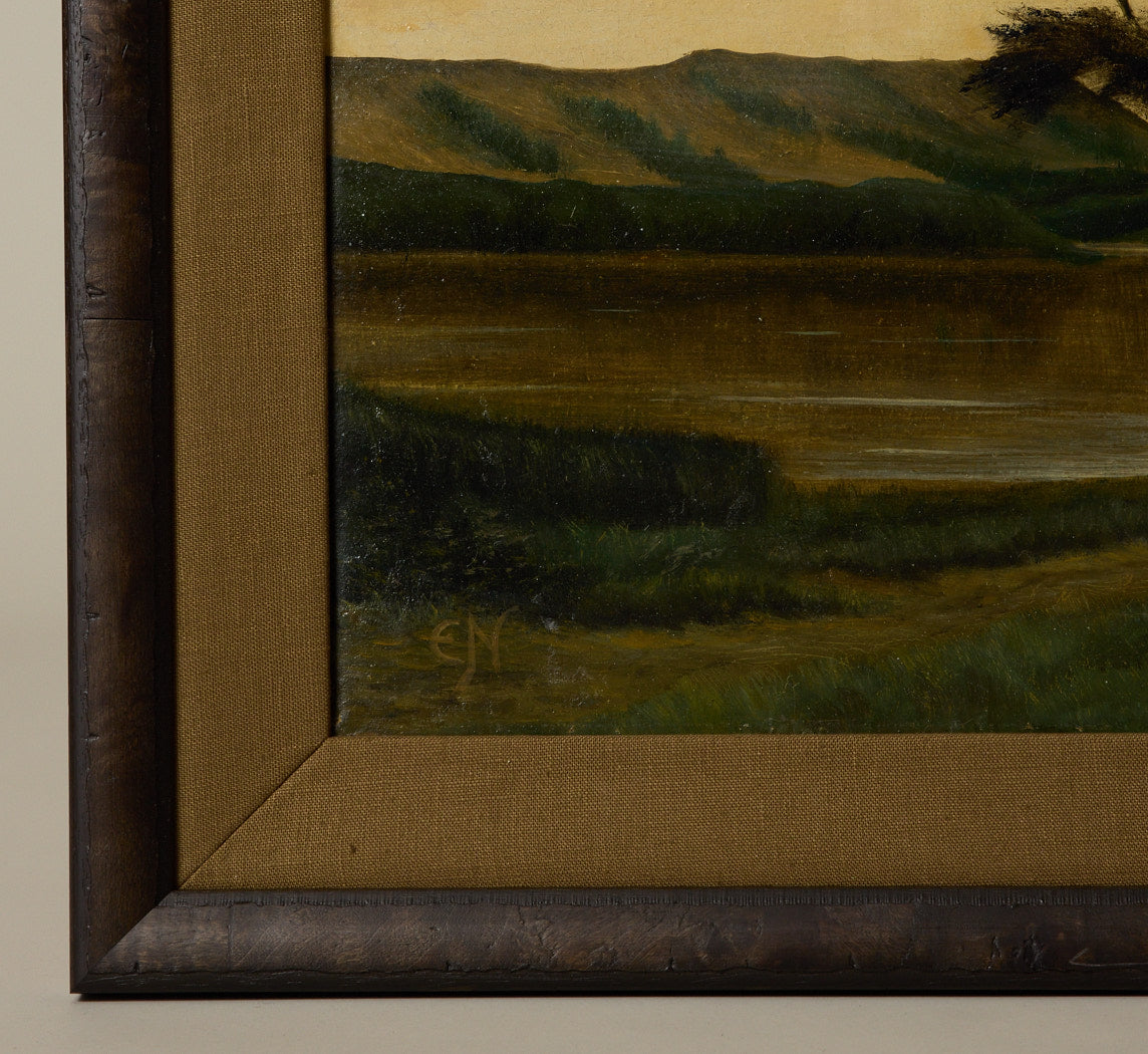 ANTIQUE EUROPEAN IMPRESSIONIST LANDSCAPE AT DAWN