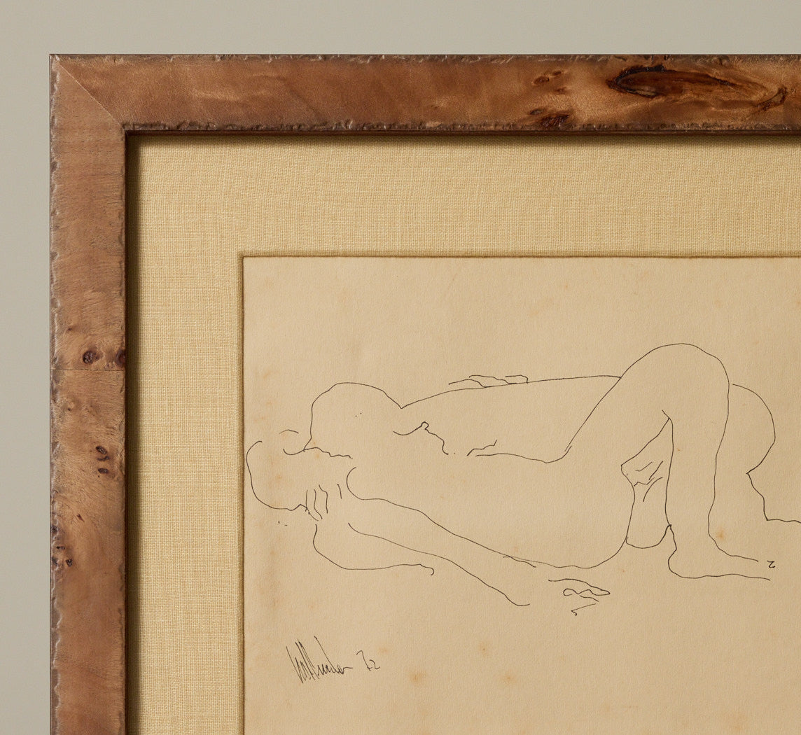 1970S MID CENTURY INK ON PAPER OF INTERTWINED NUDES