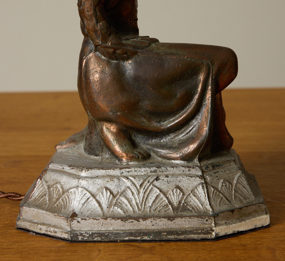 PAIR OF 1930S ART DECO BRONZE JOAN OF ARC TABLE LAMPS