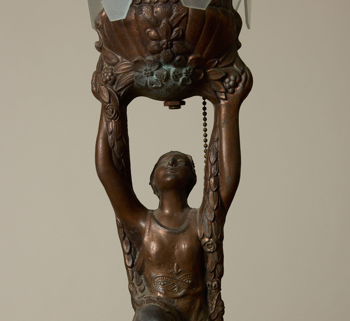 PAIR OF 1930S ART DECO BRONZE JOAN OF ARC TABLE LAMPS