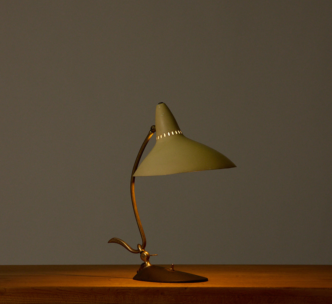 1950S WITCHES HAT DESK LAMP IN PALE YELLOW
