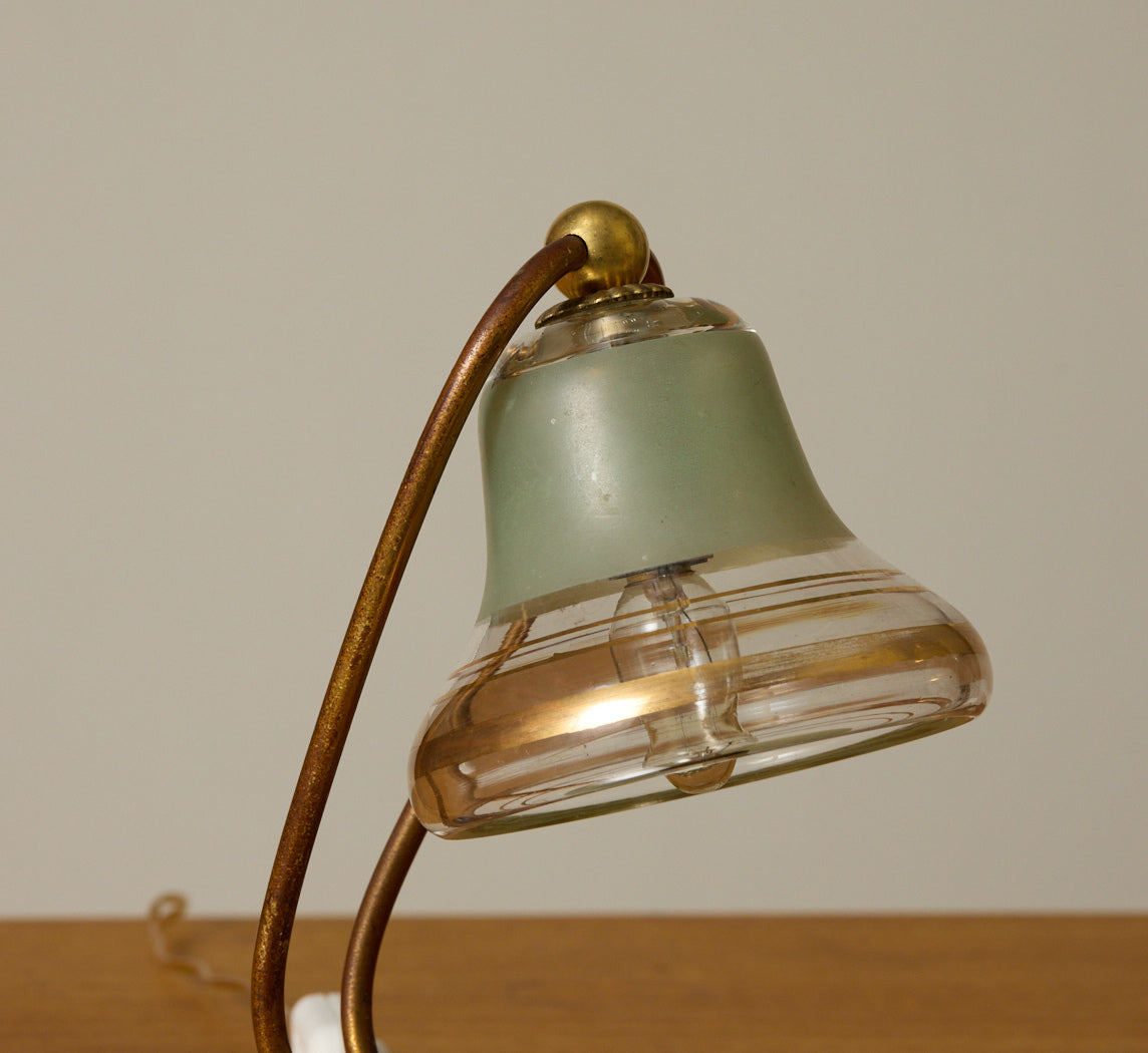 PAIR OF 1970S ITALIAN GLASS AND BRASS LAMPS
