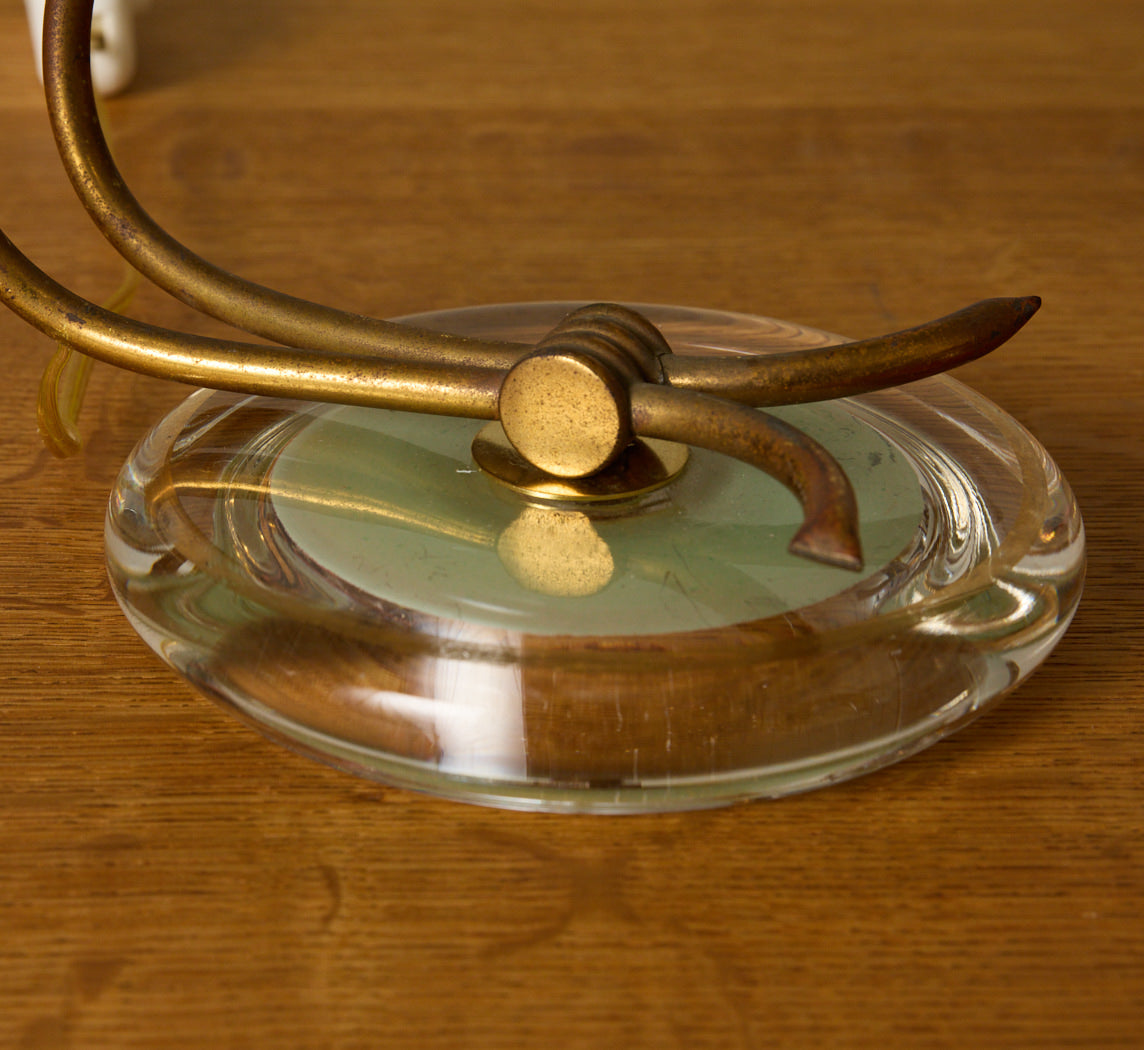 PAIR OF 1970S ITALIAN GLASS AND BRASS LAMPS