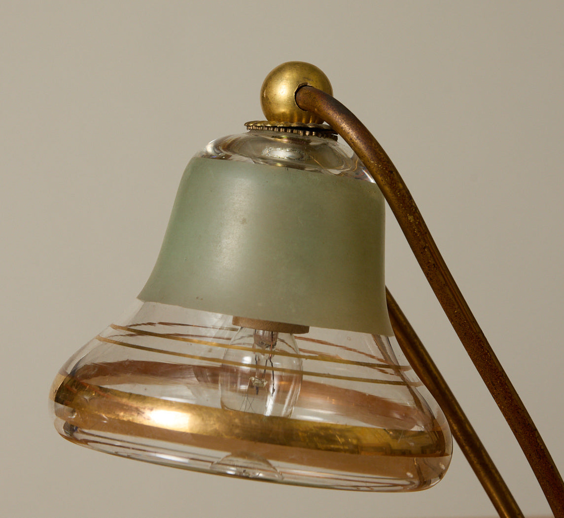 PAIR OF 1970S ITALIAN GLASS AND BRASS LAMPS