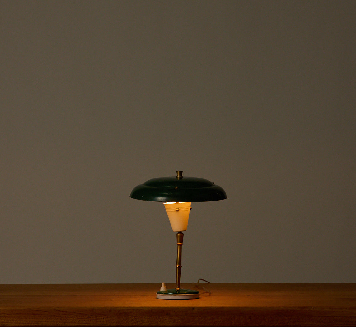 1950S MID CENTURY ITALIAN GREEN AND BRASS TABLE LAMP
