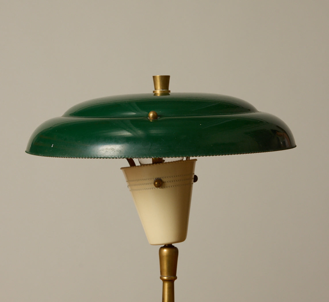 1950S MID CENTURY ITALIAN GREEN AND BRASS TABLE LAMP