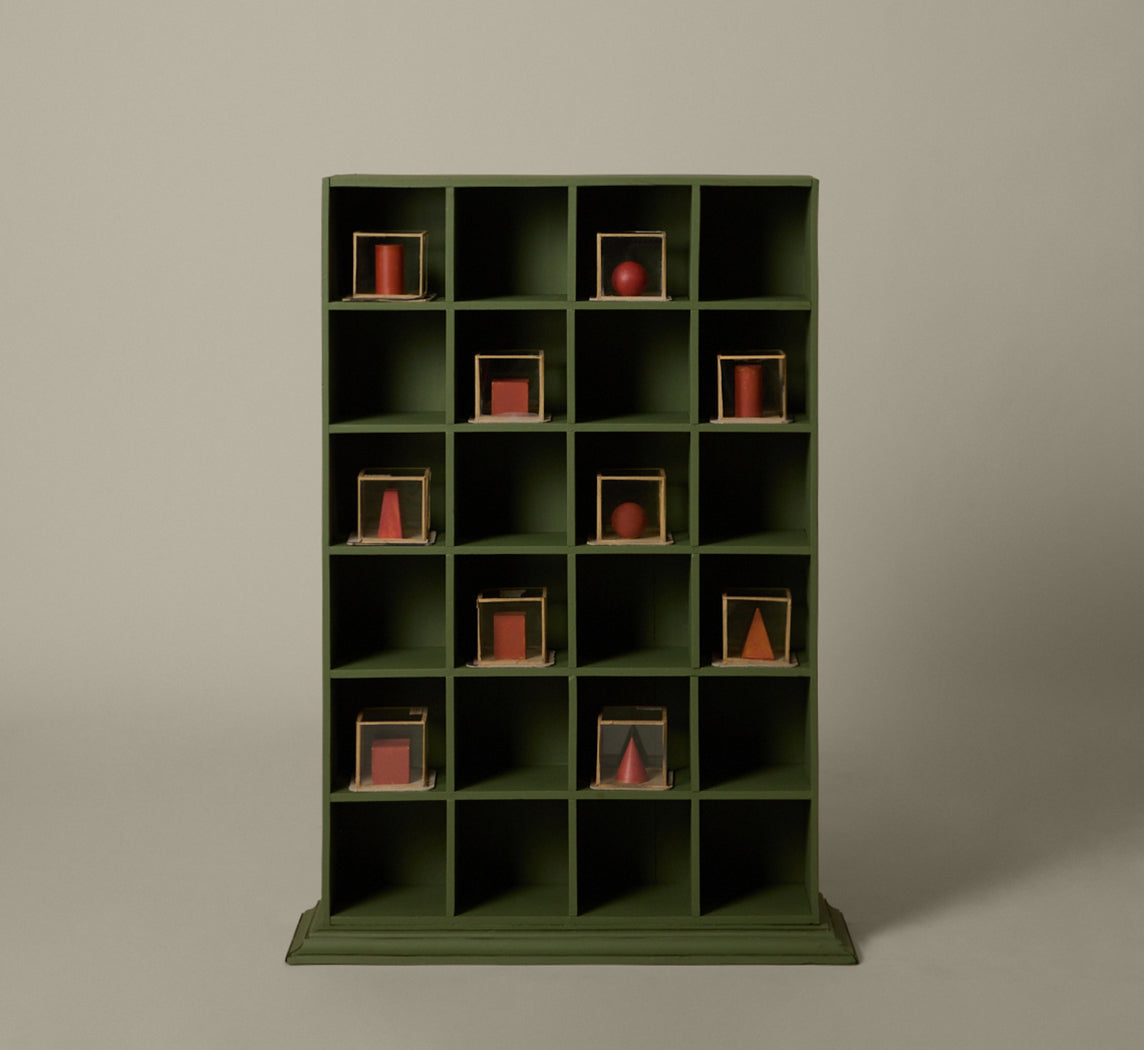 APOTHECARY DISPLAY CASE IN PAINTED GREEN