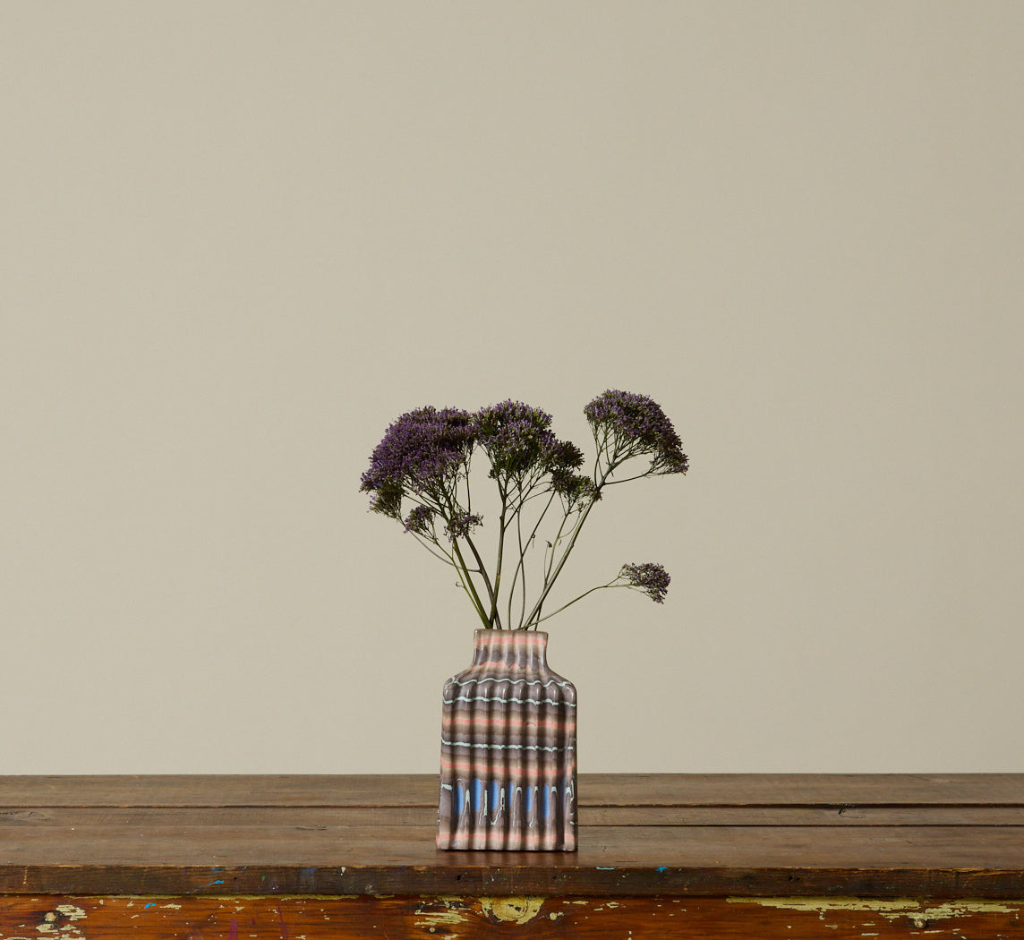 PETITE EARTHENWARE VASE IN MARRONE STRIPE BY POTTERY ROMA
