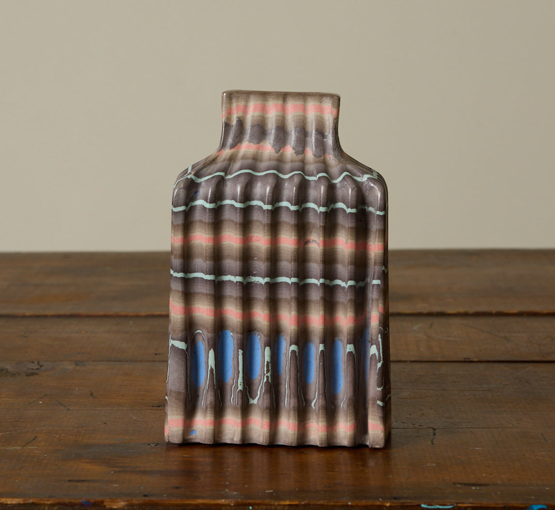 PETITE EARTHENWARE VASE IN MARRONE STRIPE BY POTTERY ROMA