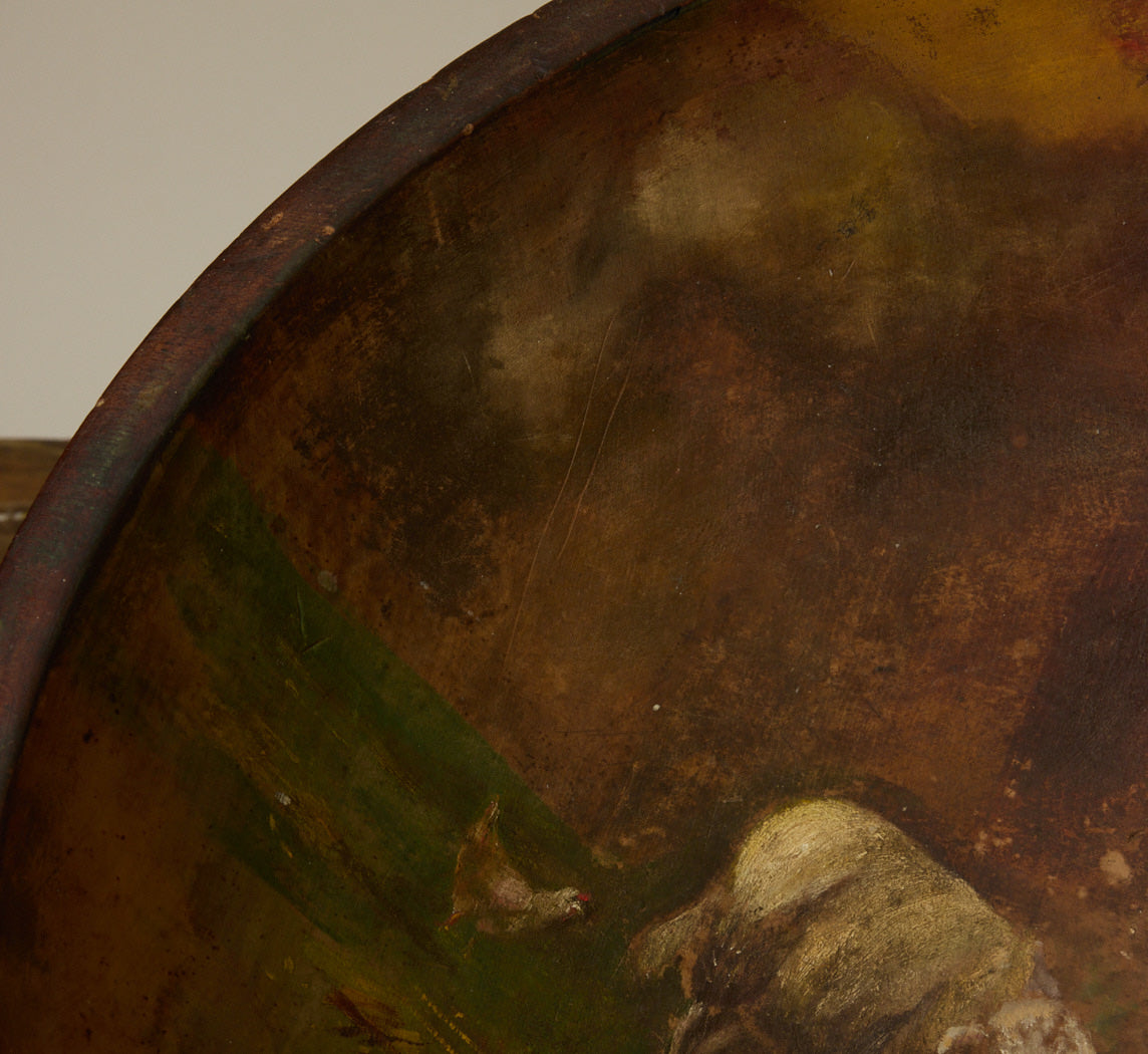 ANTIQUE OVERSIZED PASTORAL SCENE DOUGH BOWL