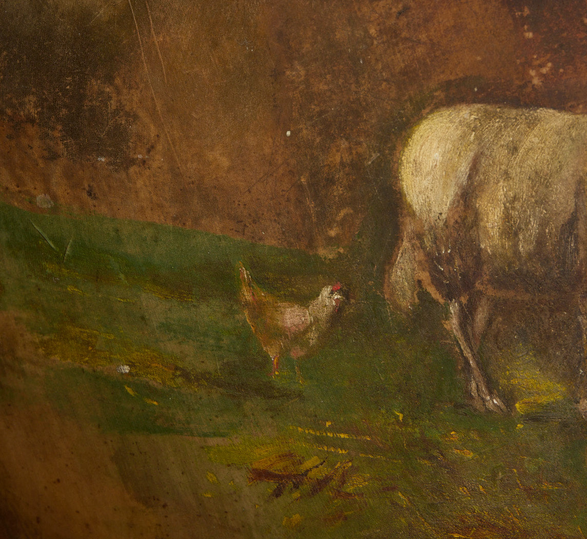 ANTIQUE OVERSIZED PASTORAL SCENE DOUGH BOWL