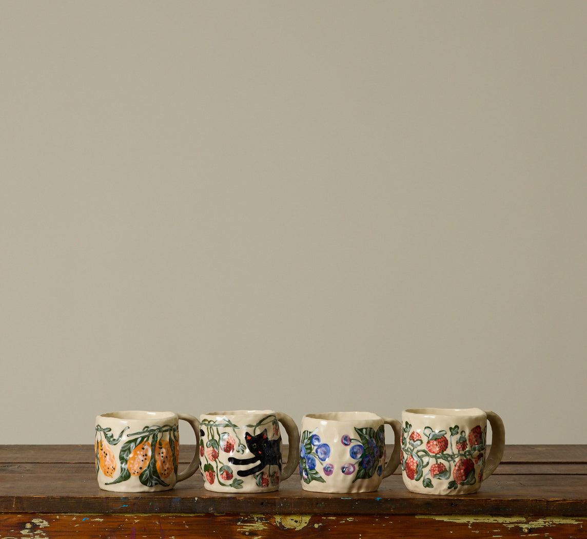 SAVKA CLAY COFFEE MUG WITH BLUEBERRIES