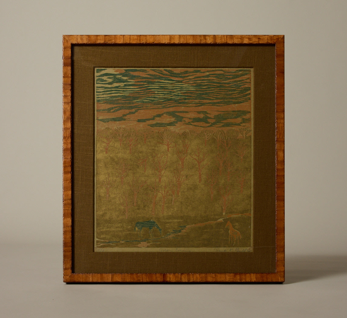 1960S GOLDEN EVENING WOODCUT