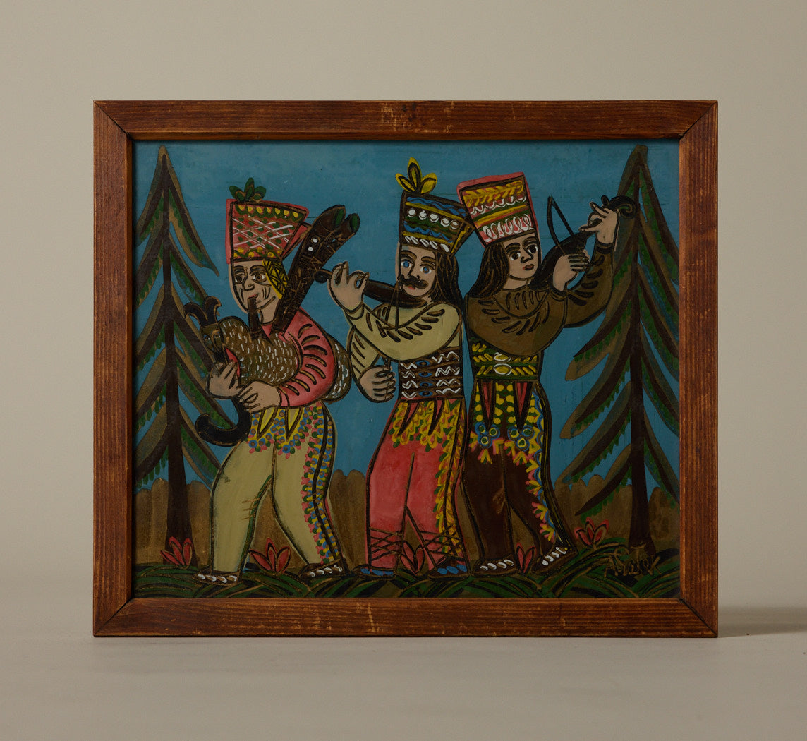 MID CENTURY FOLK ART PAINTING ON GLASS III