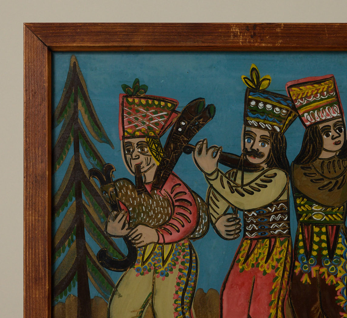 MID CENTURY FOLK ART PAINTING ON GLASS III