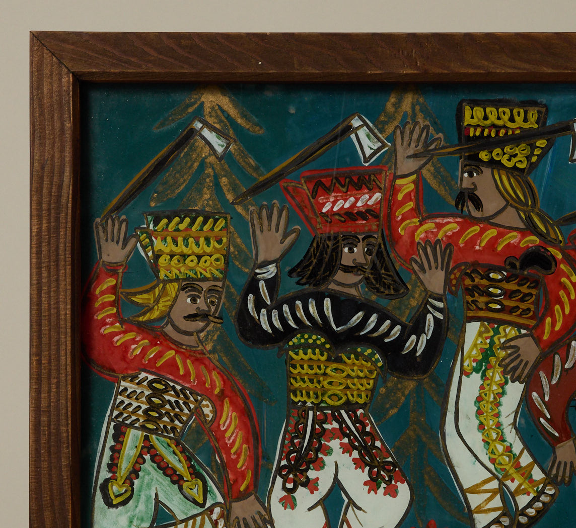 MID CENTURY FOLK ART PAINTING ON GLASS II