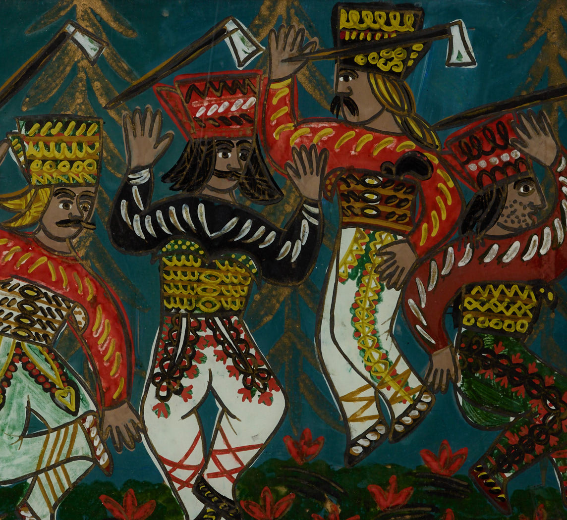 MID CENTURY FOLK ART PAINTING ON GLASS II