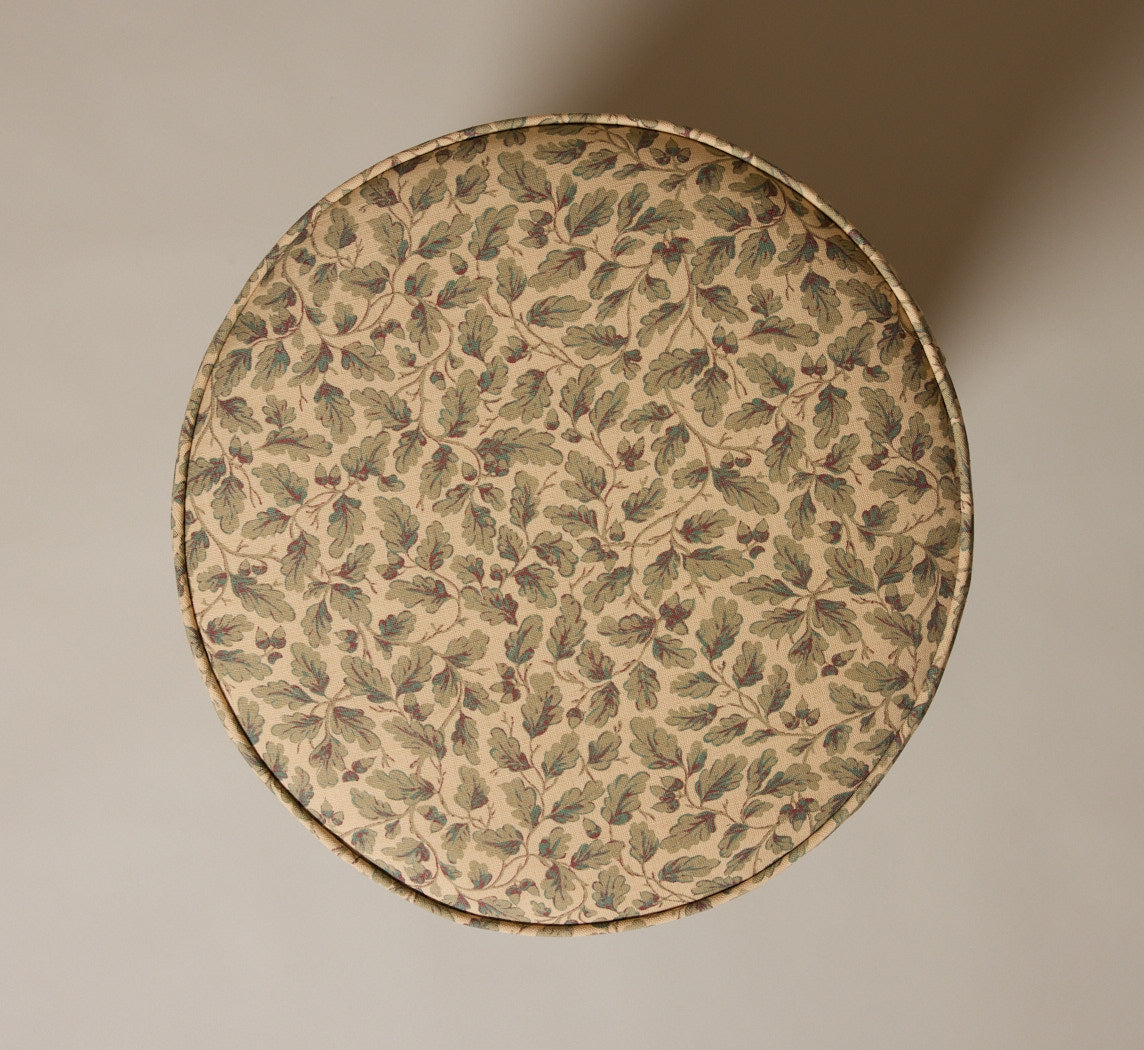 PIERCE & WARD LLOYD SIDE STOOL IN HONEY OAK AND BENNISON OAK LEAF LINEN