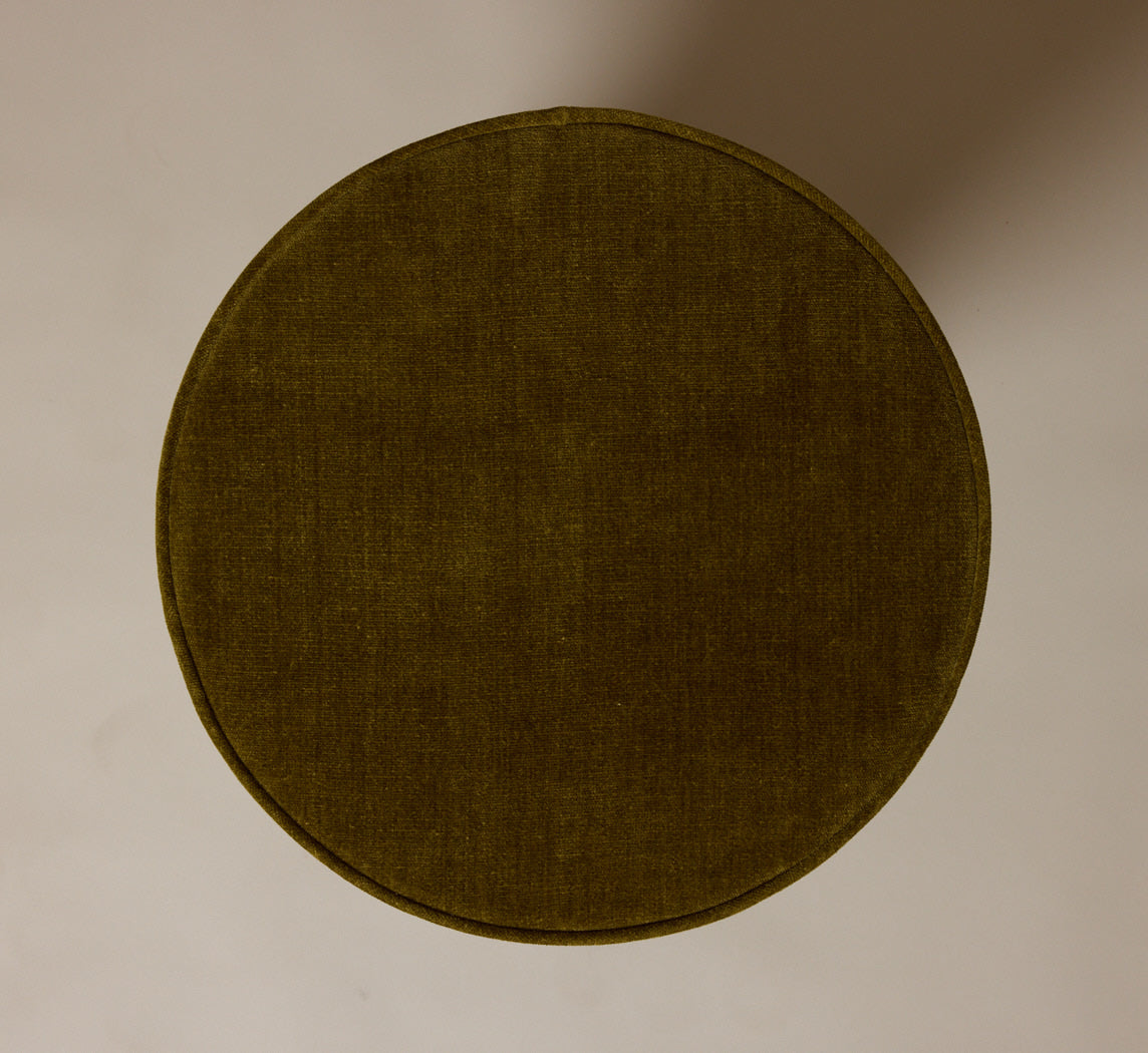 PIERCE & WARD DRUM SIDE TABLE IN OLIVE CHENILLE