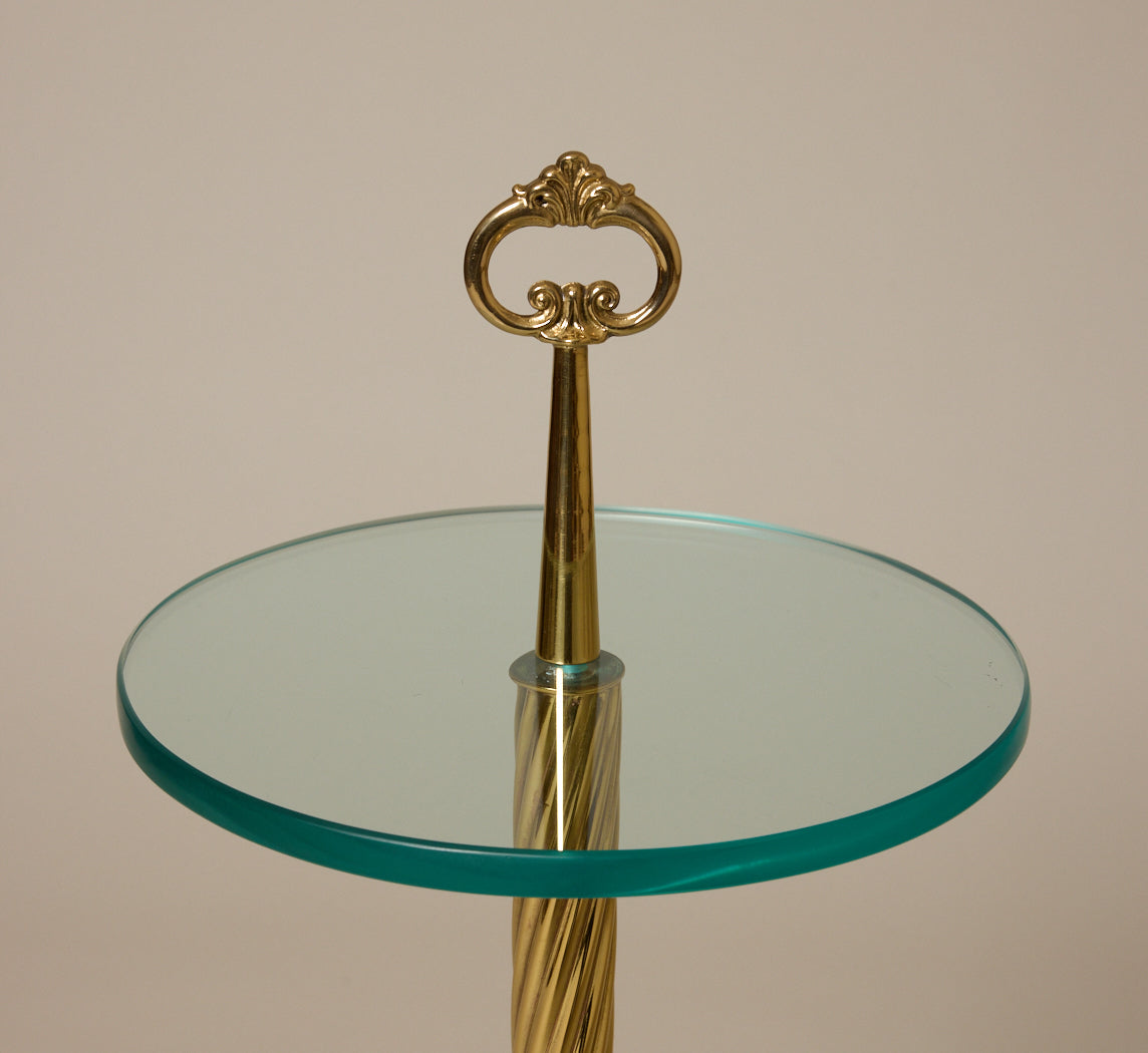 1950S ITALIAN MARBLE, BRASS & GLASS SIDE TABLE