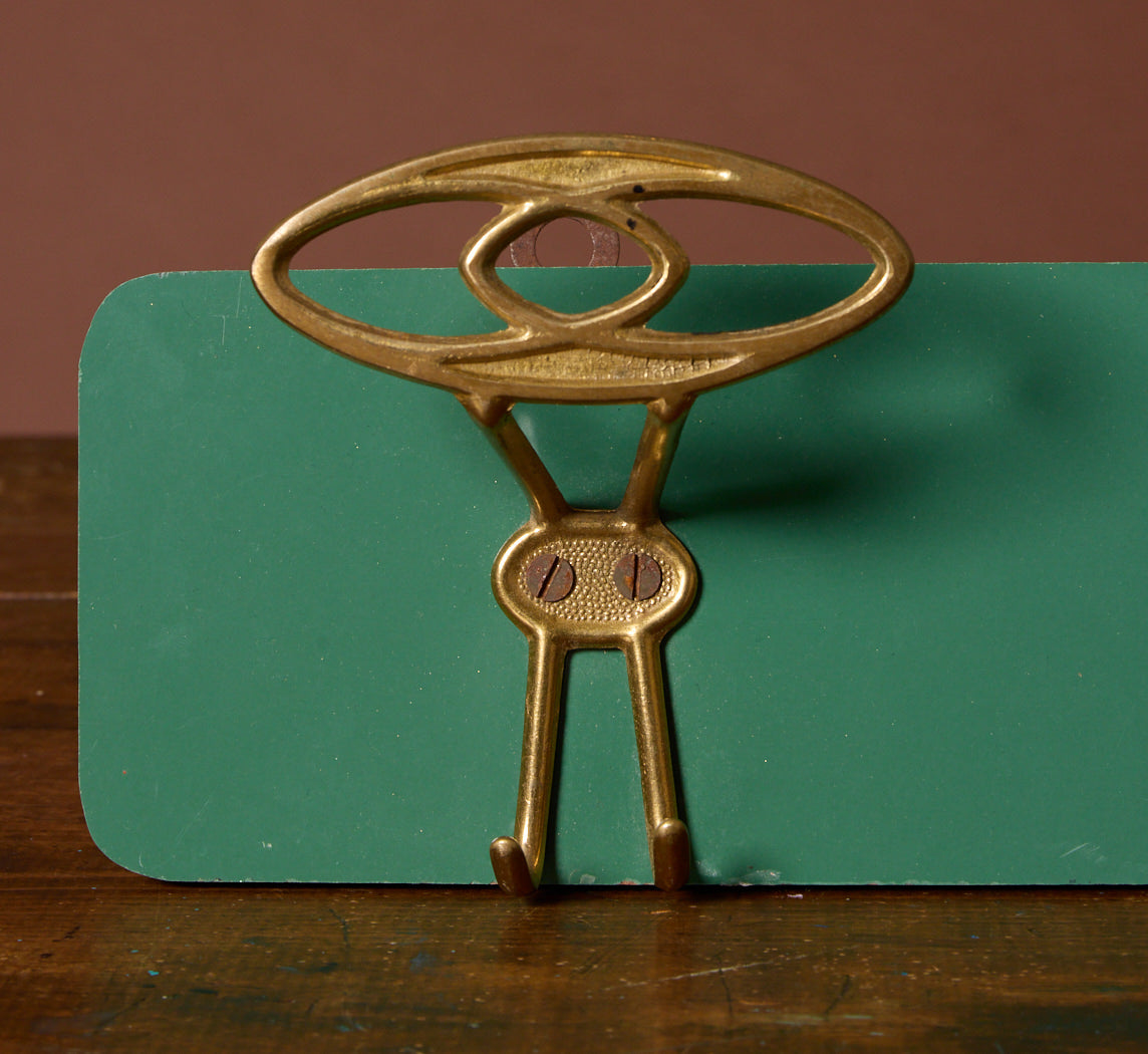 MID-CENTURY ITALIAN GREEN & BRASS WALL COAT HANGER