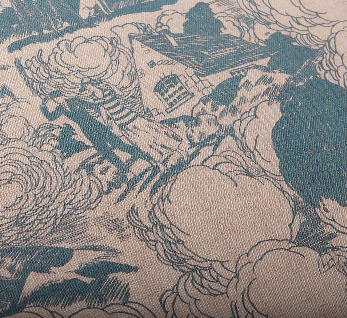 PIERCE & WARD CIRCLE OTTOMAN IN PARASOL TOILE