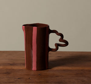 TERRACOTTA WIGGLE JUG WITH PINK STRIPE